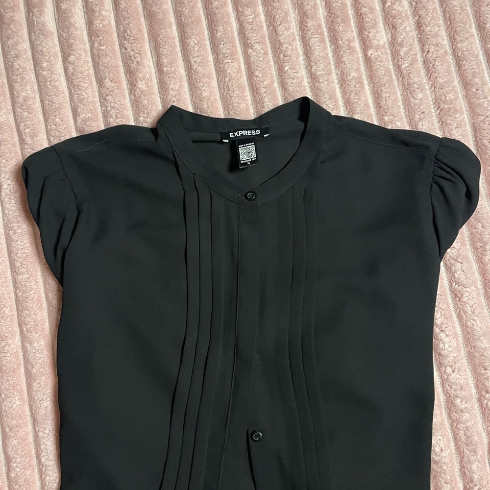 Express Black Pintuck Front Button-Down Blouse - image 2